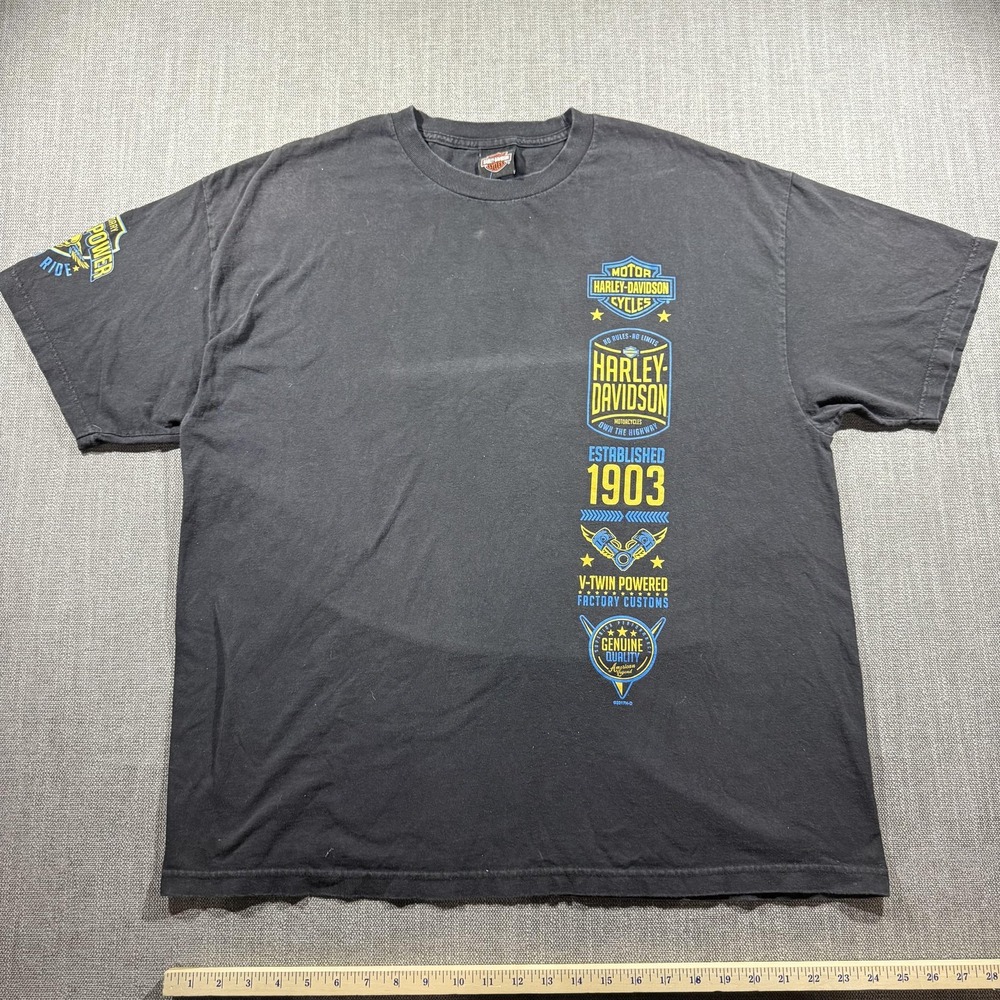 Harley-Davidson Shirt Mens 2XL Black Vertical Graphic Cowboy Beaumont TX Skull - Picture 1 of 9